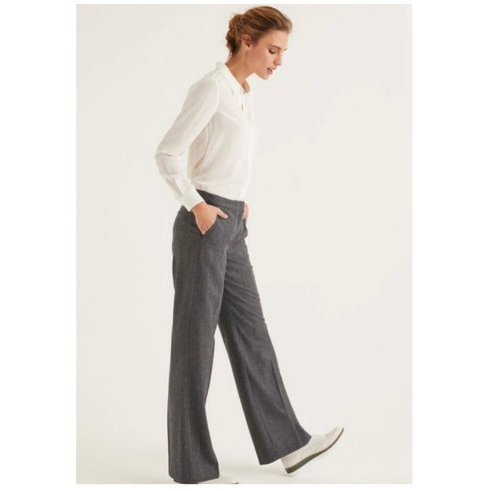 Boden  Wide Leg Tweed Pants  in Dark Gray Herringbone Size 18 Long - NWT
